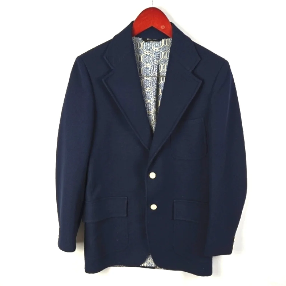 Vintage Mens Navy Blue Sports Coat Blazer Jacket **See Measurements**